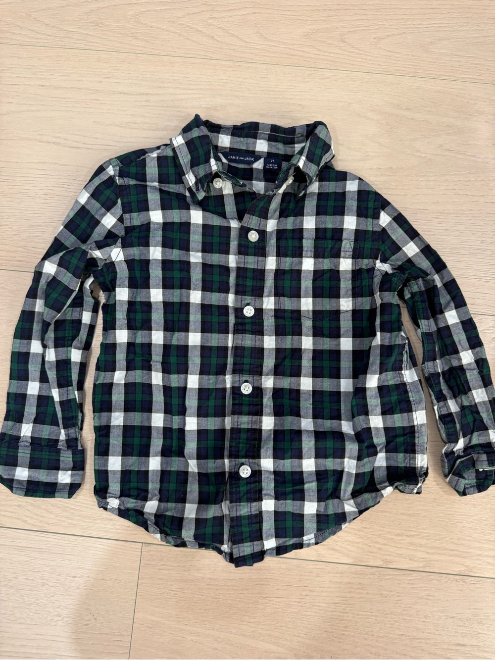Janie and Jack Green Navy White Plaid Button-Down Shirt | 2T